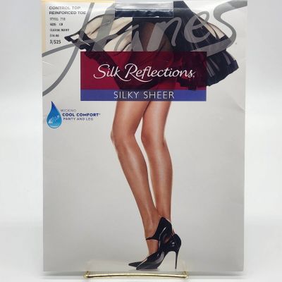 Hanes Silk Reflections Control Top Pantyhose Size CD Classic Navy Style 718